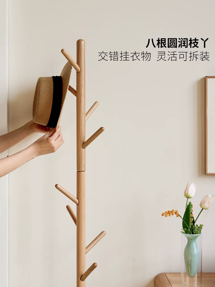 实木挂衣架现代简约衣帽架小户型置物架北欧卧室落地衣架