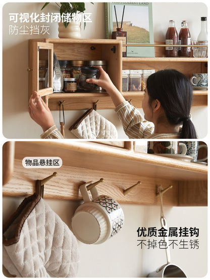 实木吊柜餐厅现代简约挂墙置物架收纳玄关柜橡木壁柜