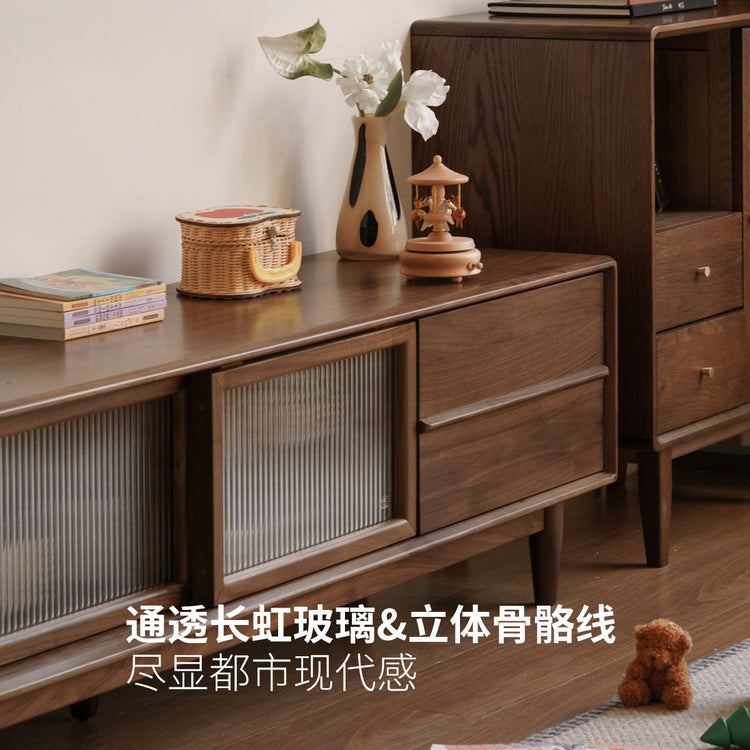 实木电视柜现代简约黑胡桃木收纳地柜客厅移门电视机柜