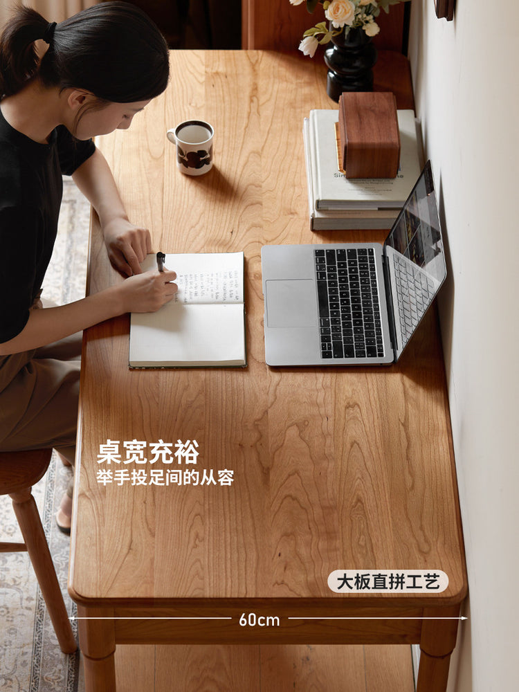 实木樱桃木中古风办公桌书房复古写字桌带抽书桌