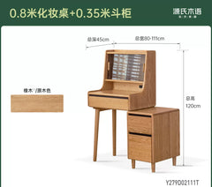 【45-day pre-sale】Solid wood integrated dressing table and chest of drawers, oak bedroom vanity for small spaces with shelf