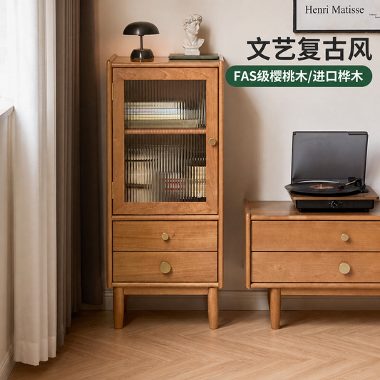 实木电视柜边柜樱桃木收纳柜客厅日式复古储物柜电视立柜