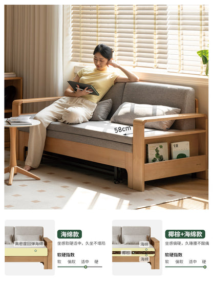实木沙发床小户型多功能可折叠两用伸缩床新中式储物沙发