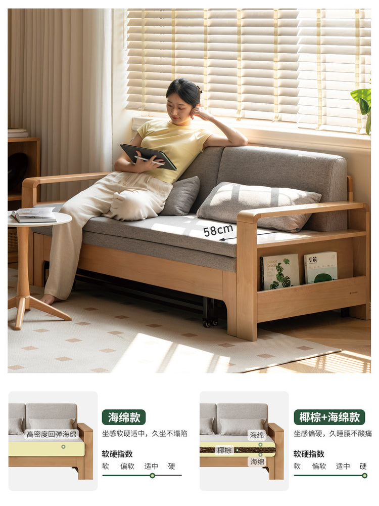 实木沙发床小户型多功能可折叠两用伸缩床新中式储物沙发