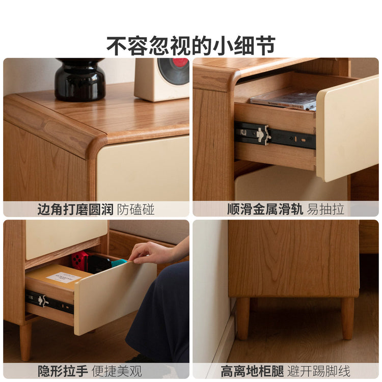 实木床头柜现代简约樱桃木储物柜卧室两抽收纳柜子