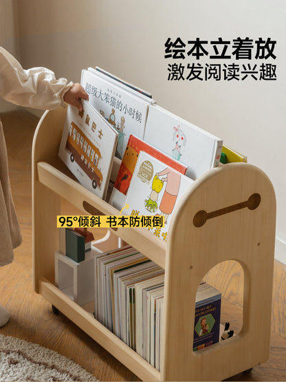 儿童蒙氏实木储物架宝宝书架可移动绘本架玩具收纳架