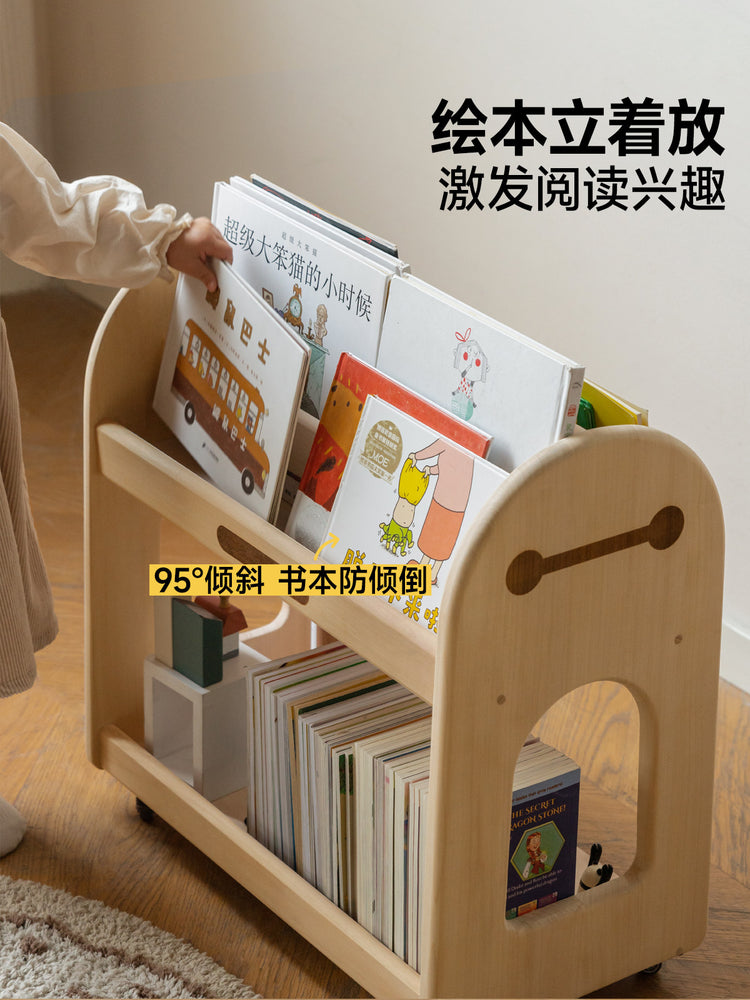 儿童蒙氏实木储物架宝宝书架可移动绘本架玩具收纳架