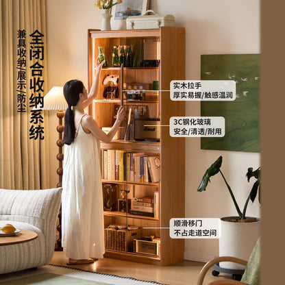实木书柜现代简约书房展示柜樱桃木收纳玻璃柜置物柜