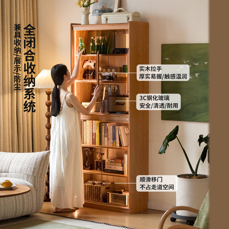 实木书柜现代简约书房展示柜樱桃木收纳玻璃柜置物柜