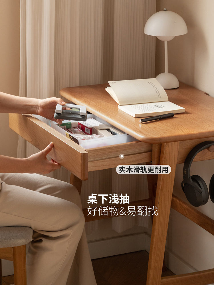 全实木书桌带抽屉中古樱桃木写字桌小户型小型床边桌
