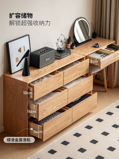实木化妆桌现代简约斗柜梳妆台一体卧室橡木化妆台