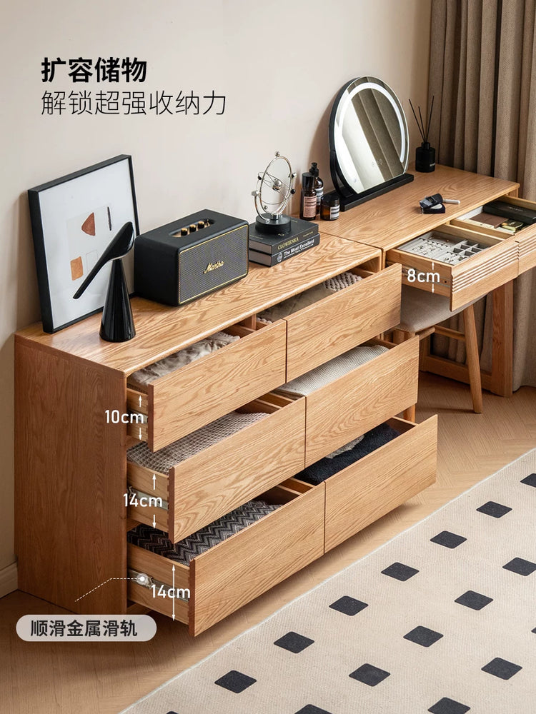 实木化妆桌现代简约斗柜梳妆台一体卧室橡木化妆台