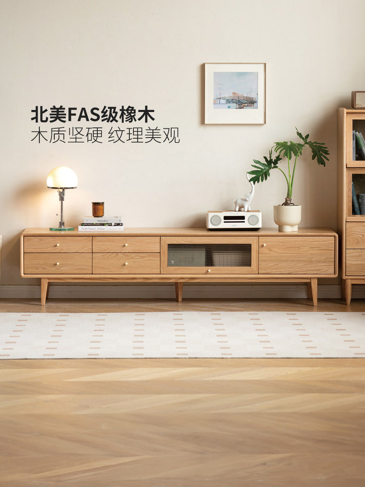 实木电视机柜简约现代客厅原木地柜北欧小户型橡木储物柜