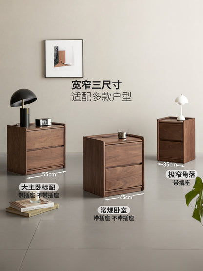 实木床头柜北欧卧室胡桃木带锁床边柜带插座抽屉式储物柜