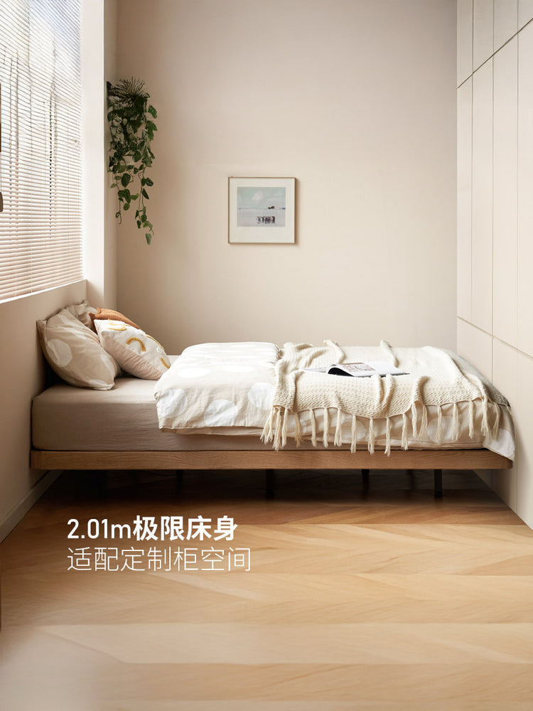 实木床橡木无床头榻榻米主卧齐边悬浮床简约小户型双人床