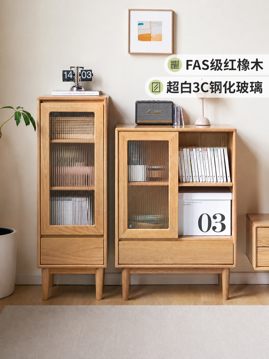 实木电视机边柜客厅窄柜白橡木置物柜沙发旁简约储物立柜