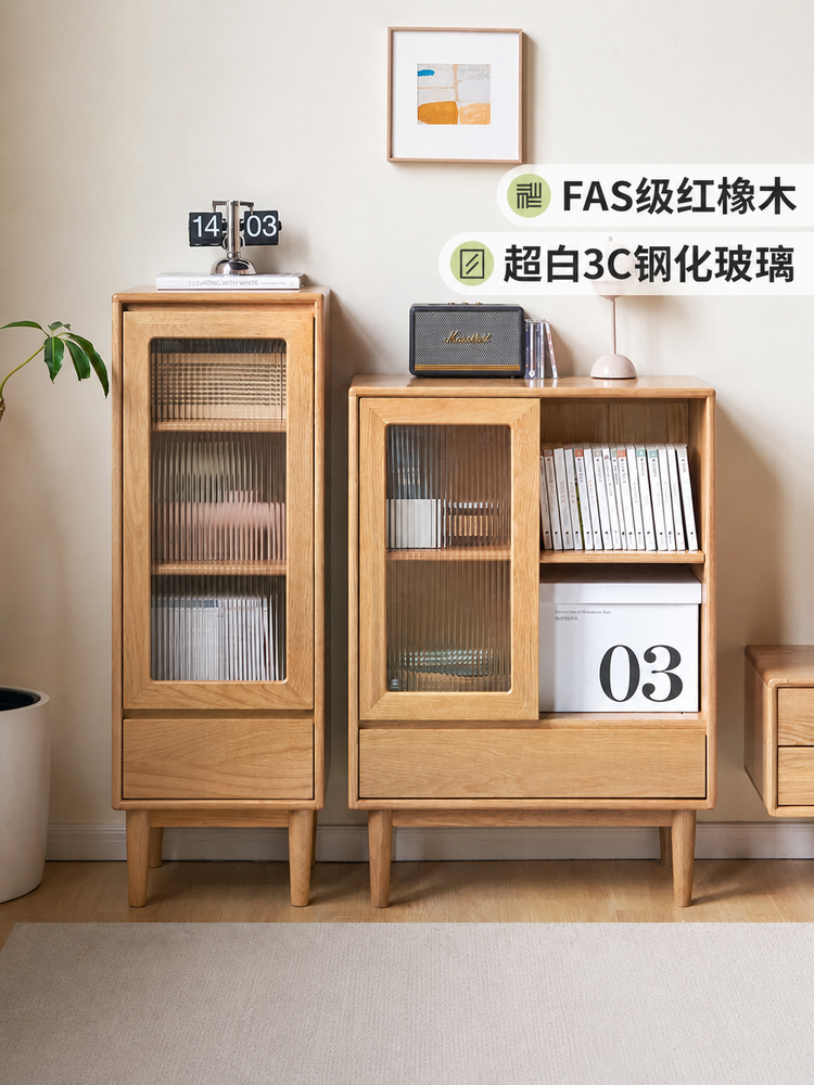 实木电视机边柜客厅窄柜白橡木置物柜沙发旁简约储物立柜