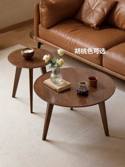 大小组合圆形实木茶几北欧小户型原木风小茶桌设计师家具