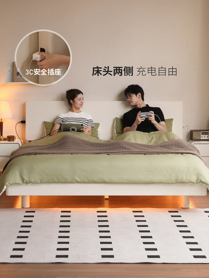 实木床奶油风家具卧室悬浮床简约夜光双人床白色大床