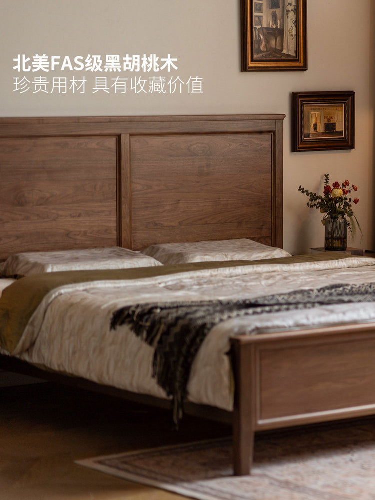 实木床卧室美式复古大板床黑胡桃大气现代简约家具双人床
