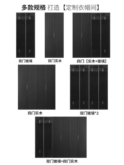实木衣柜现代简约黑色衣橱卧室开门储物柜带灯落地柜