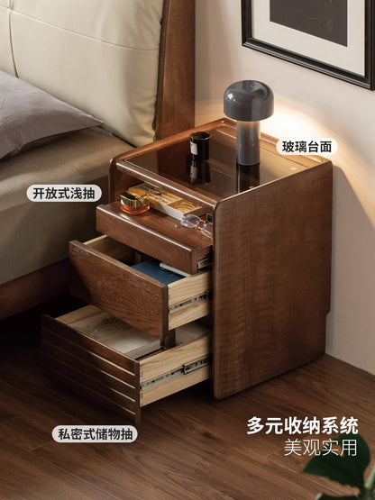 实木床意式轻奢多功能储物柜卧室橡木胡桃色收纳柜