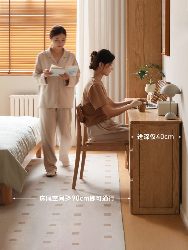 实木书桌带柜子超窄长条桌简约橡木办公电脑桌写字桌