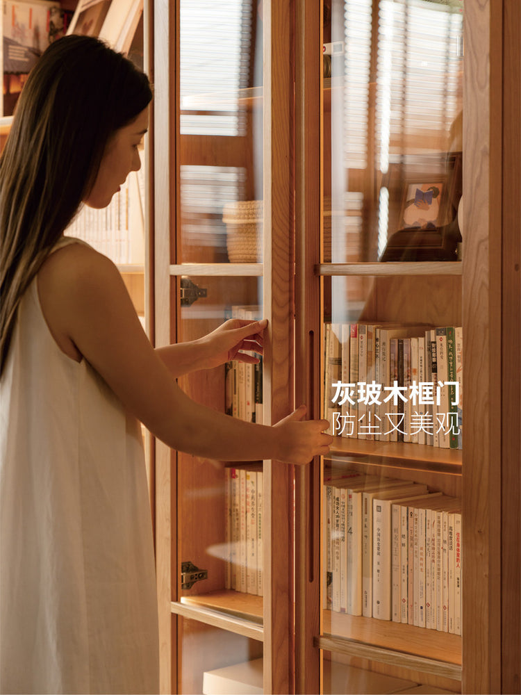 黑标实木书柜樱桃木书房展示柜简约储物柜玻璃门柜子