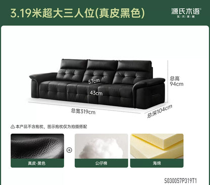 真皮沙发黑色高靠背劳伦斯头层牛皮三人位沙发