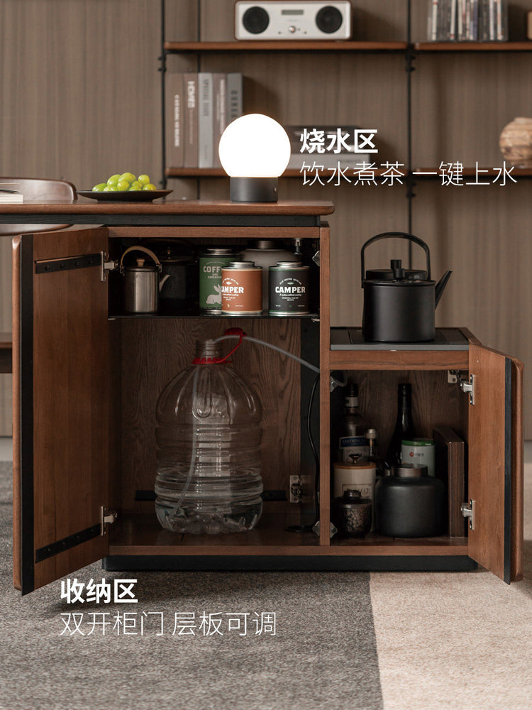 实木茶水柜客厅意式轻奢可移动旋转茶台阳台胡桃色茶桌