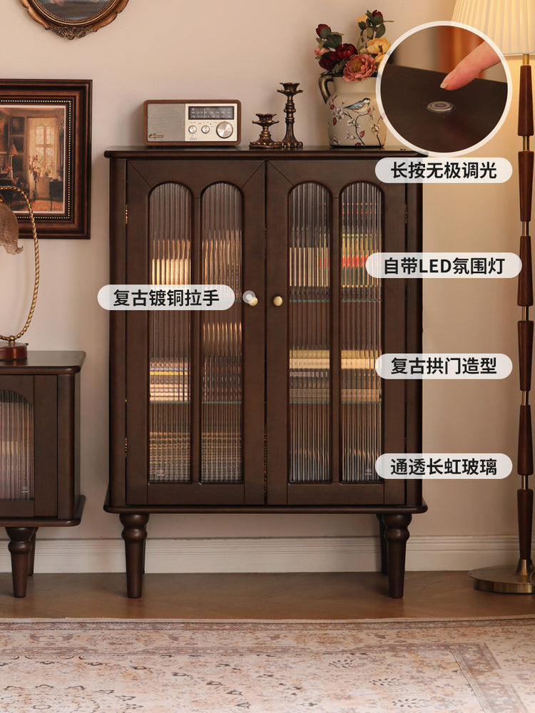 实木边柜客厅美式复古电视柜立柜中古风小户型收纳储物柜