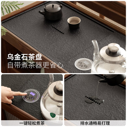 实木茶水柜黑胡桃木客厅茶吧机意式移动烧水壶一体侧边柜