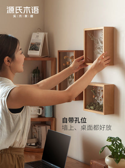 实木干花相框北欧创意原木摆台简约时尚展示框中空照片框