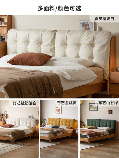 实木床樱桃木主卧双人床简约布艺软靠床悬浮夜光大床