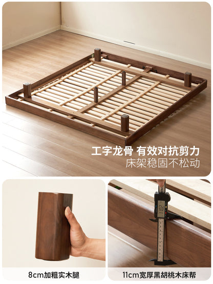 实木榻榻米黑胡桃木小户型齐边床简约双人床无床头悬浮床