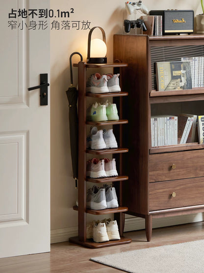 实木鞋架客厅胡桃色简约超窄鞋柜门口入户多层收纳架