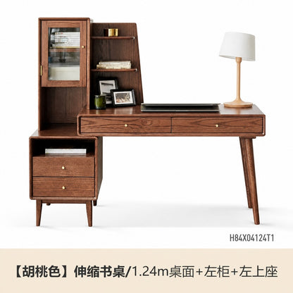 实木书桌小户型书房电脑桌橡木简约化妆桌可伸缩桌子