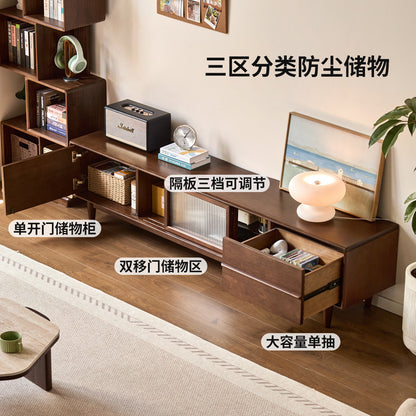 实木电视柜客厅现代简约收纳地柜胡桃色移门电视机柜