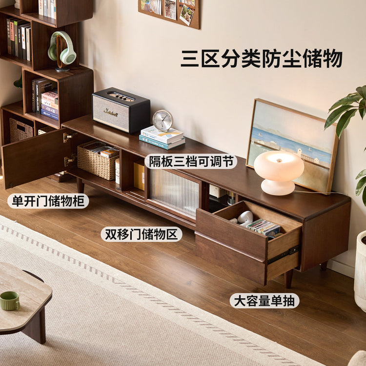 实木电视柜客厅现代简约收纳地柜胡桃色移门电视机柜