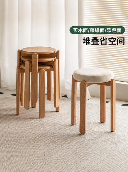 实木圆凳餐厅现代简约软包凳小户型堆叠凳休闲小凳子