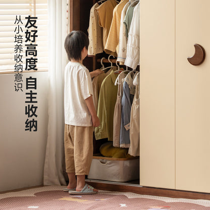 实木儿童衣柜卧室推拉门复古衣橱胡桃色储物收纳柜