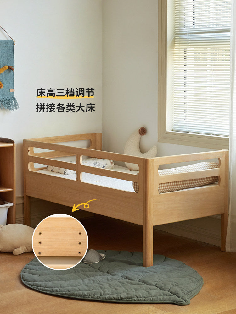 实木儿童床卧室加宽床小床带护栏拼接床无漆可调节原木床