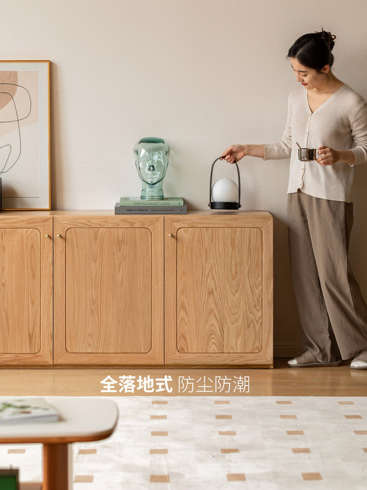 实木电视柜现代简约落地收纳地柜客厅橡木原木风高柜