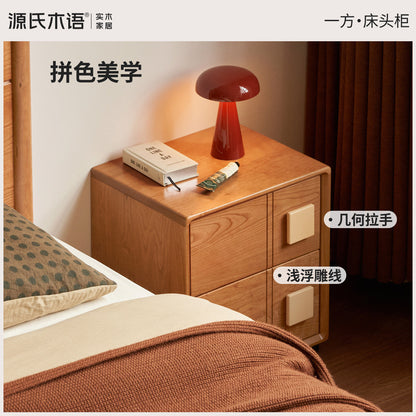 实木床头柜卧室中古风储物柜樱桃木两抽收纳柜置物柜