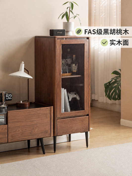 实木边柜客厅靠墙电视柜置物柜黑胡桃木沙发旁储物柜立柜