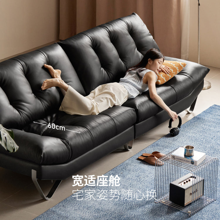 真皮沙发客厅包豪斯帆船小户型黑色四人位沙发