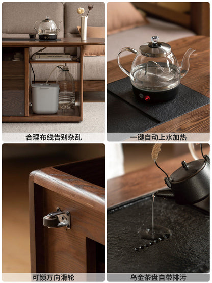 实木高茶几客厅新中式白蜡木茶台小户型移动泡茶一体茶桌