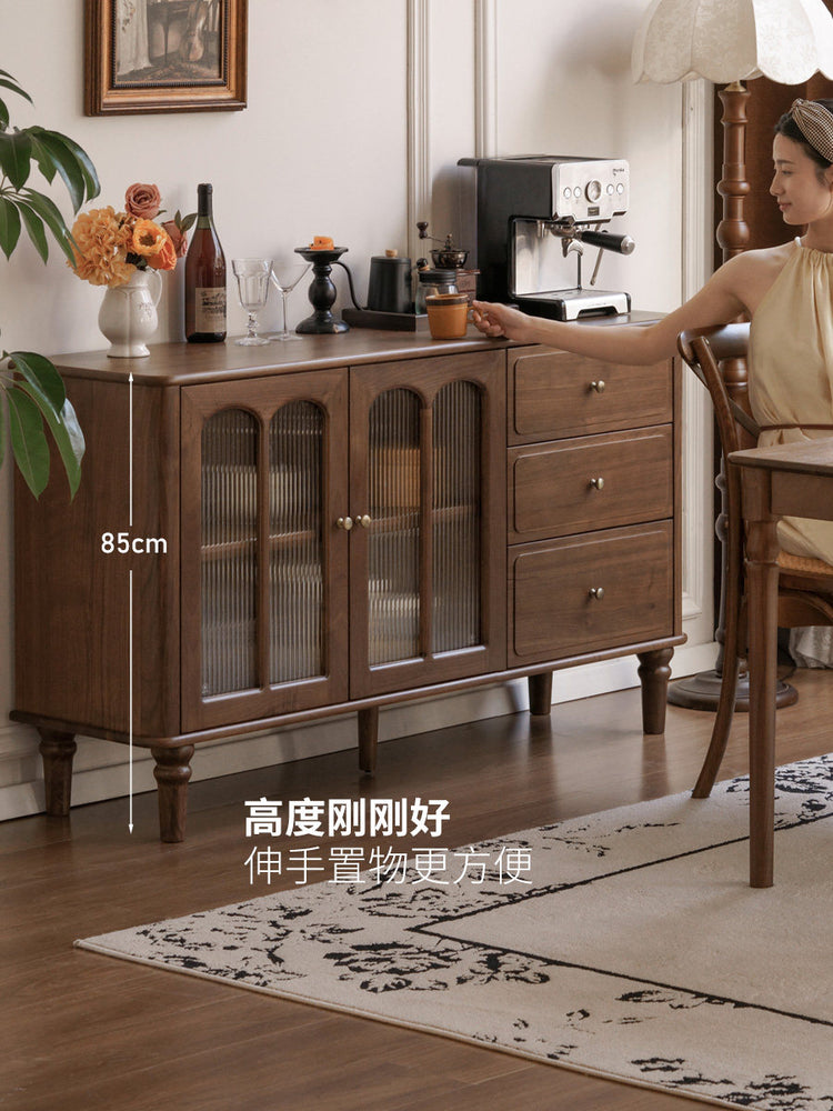 实木餐边柜美式复古餐厅置物柜黑胡桃木收纳柜橱柜