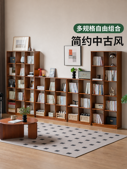 实木书柜书房中古风组合书架简约格子置物架隔断架