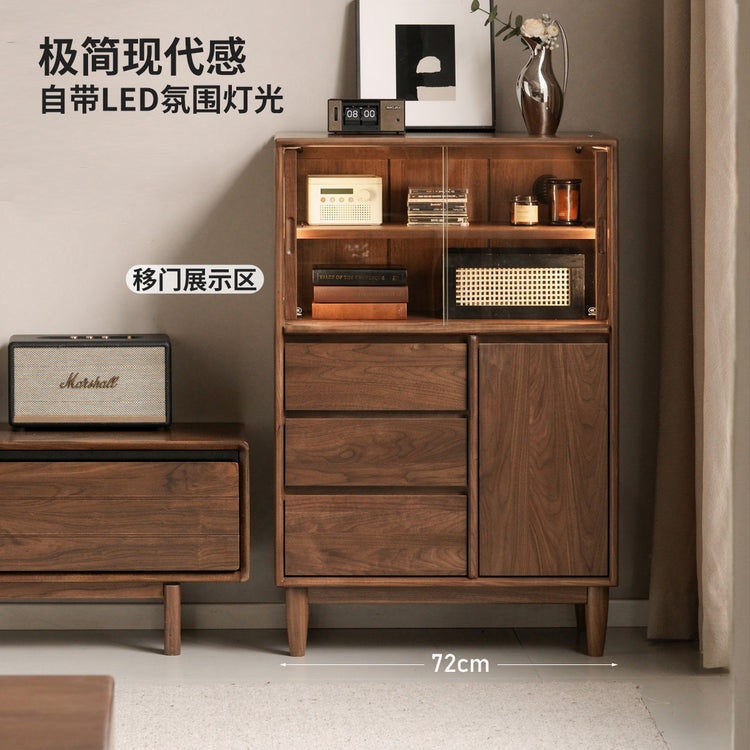 实木客厅意式轻奢小户型展示柜黑胡桃木小餐边柜